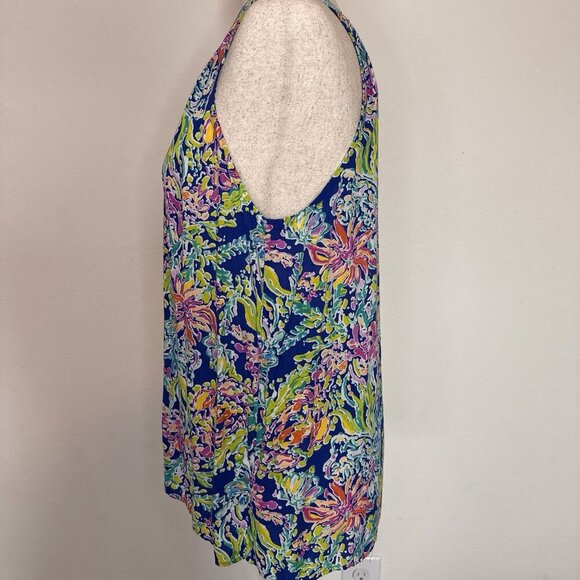 Anne Carson Top Women Large Multicolor Floral Colorful Tropical Resort High Neck - Picture 4 of 12